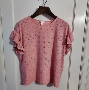 Lauren Conrad Misses Pink Eyelet top size L